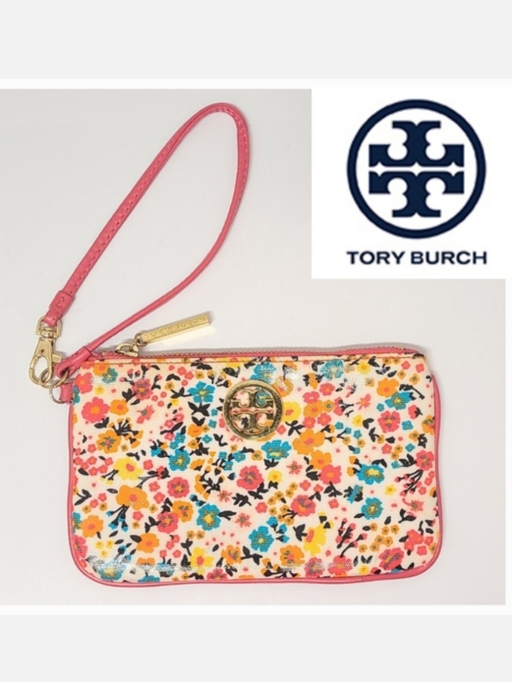 Tory Burch Vintage Floral Wristlet Clip-in Pouch in Pink Multi
